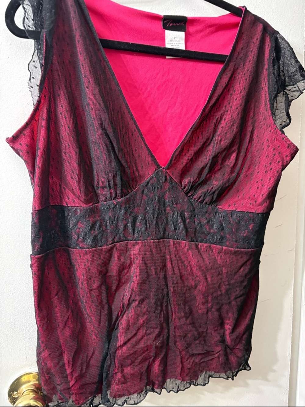 torrid 2X Pink V-Neck Lace-Trim Chemise Top